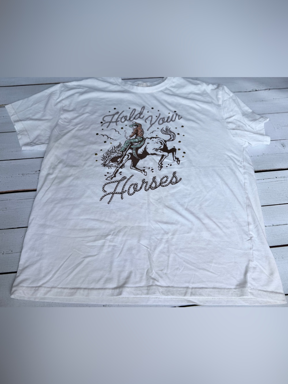 Clover + Pine White Graphic Tee with Western Rider Print
